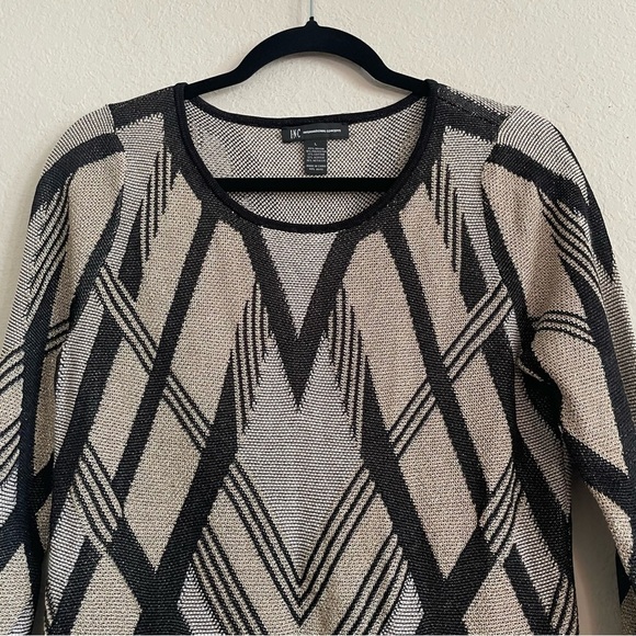 INC abstract holiday glitter sweater top size L asymmetrical hem sophisticated - Picture 2 of 9